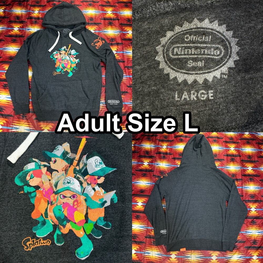Splatoon Salmon Run Gray Pullover Hoodie Nintendo Store New York Adult Sz Large